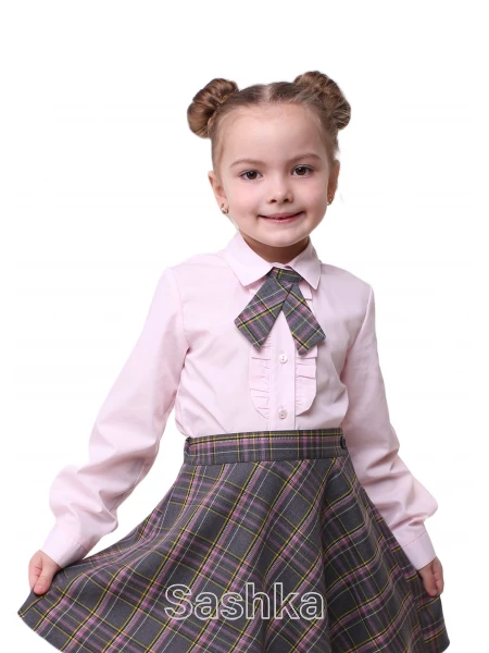 Краватка для дівчинки Sashka сіро-рожева клітинка